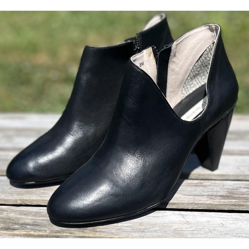 Matt Bernson Shoes Womens Size 8 Black Leather Ankle Booties Heeled Zip Dressy